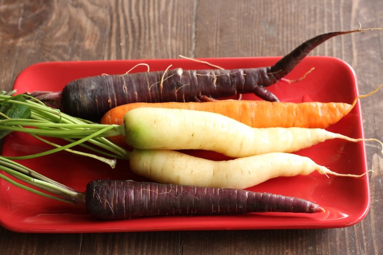 Purple Dragon carrots with white and orange carrots